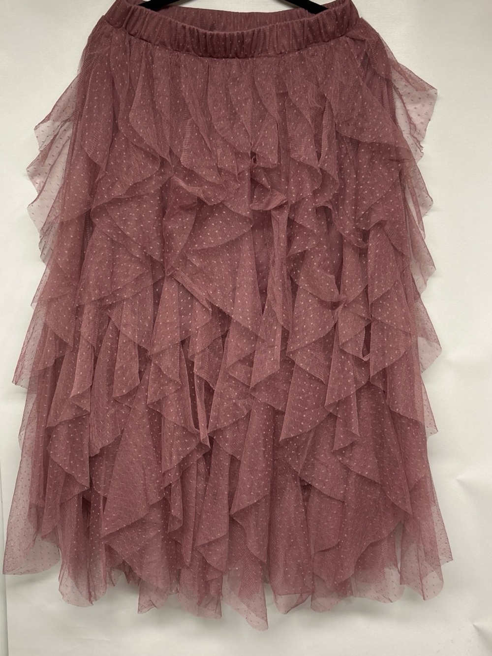 Anthropologie Layered Ruffle Tulle Midi Skirt in Dusty Rose